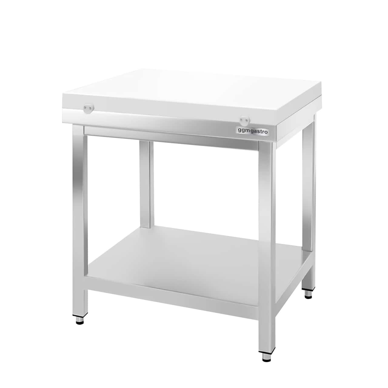 Edelstahl Arbeitstisch PREMIUM - 600x600mm - mit Grundboden ohne Aufkantung inkl. Schneideplatte