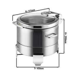 Edelstahl Chafing Dish - 8,9 Liter - Rund - mit Soft-Close-Glasdeckel