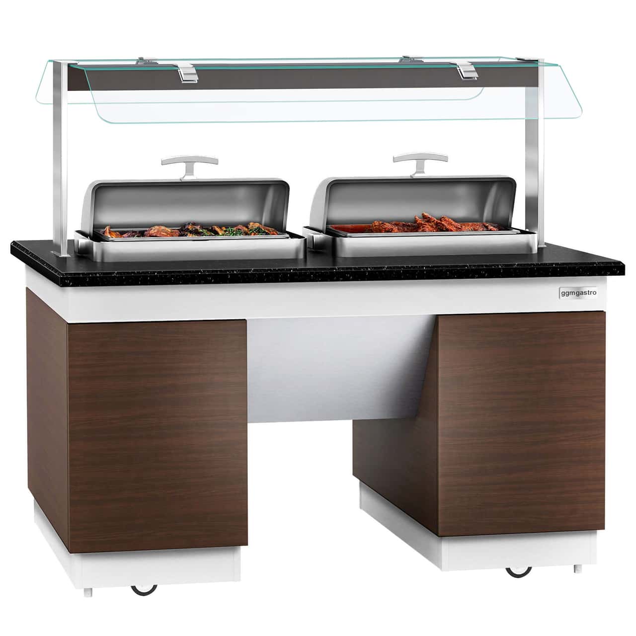 Buffettheke DUBLIN - 1600mm - mit 2 Chafing Dishes & Rollen