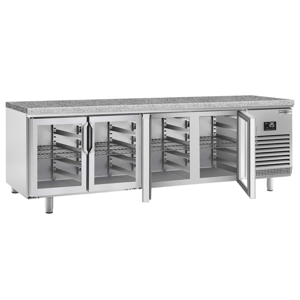 Bäckereikühltisch Premium PLUS - 2752x800mm - 4 Glastüren & Granitarbeitsplatte