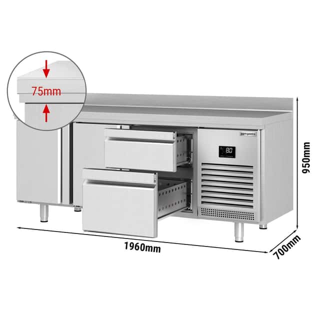 Kühltisch Premium PLUS - 1960x700mm - mit 2 Türen & 2 Schubladen & mit Aufkantung