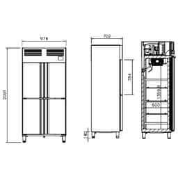 Kühlschrank Edelstahl PREMIUM PLUS - GN 1/1 - 745 Liter - mit 4 Halbtüren