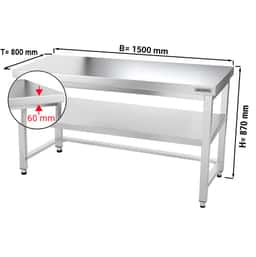 Edelstahl Arbeitstisch PREMIUM - 1500x800mm - mit Grundboden & Verstrebung