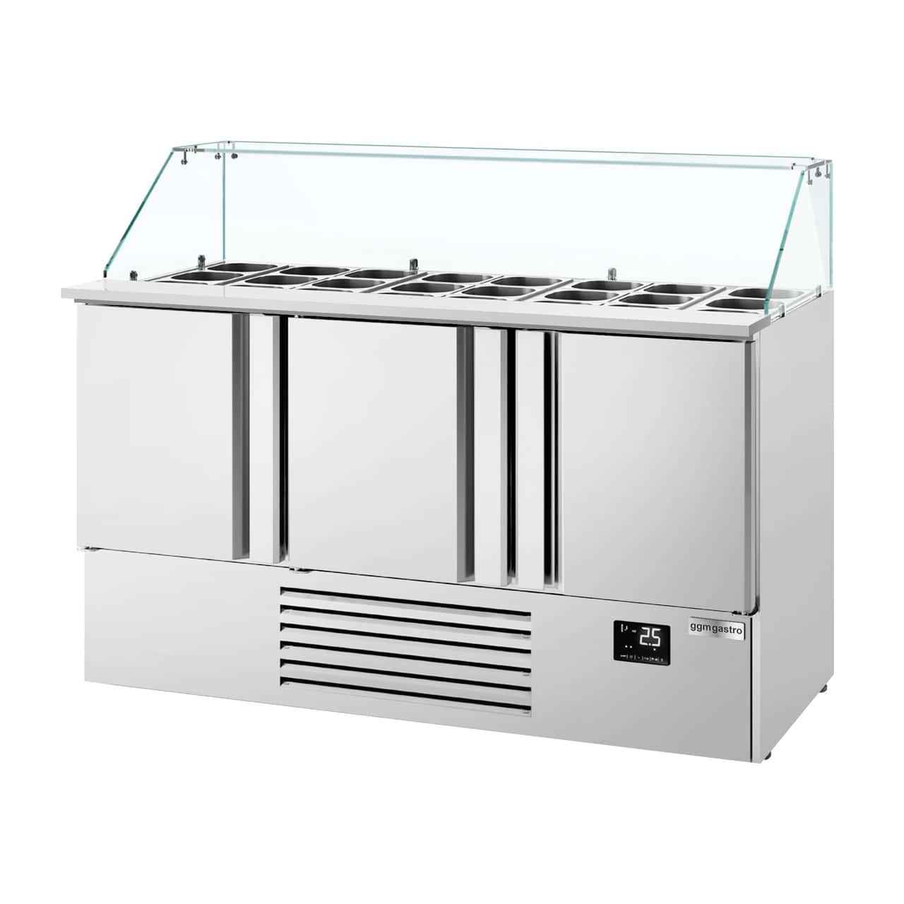 Saladette Premium PLUS - 1460mm - 3 Türen - für 9x GN 1/3 & 6x 1/6 GN - Glasaufsatz