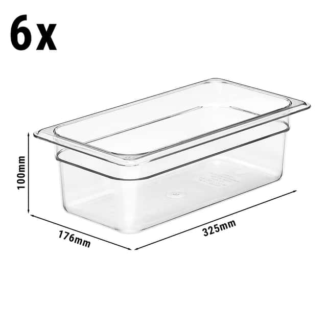 (6 Stück) CAMBRO | CAMWEAR® -  Polycarbonat GN-Behälter 1/3 - Clear - Tiefe 100 mm