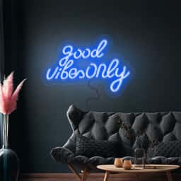 LED Leuchtschild - Good Vibes Only - Blau - 420x240mm