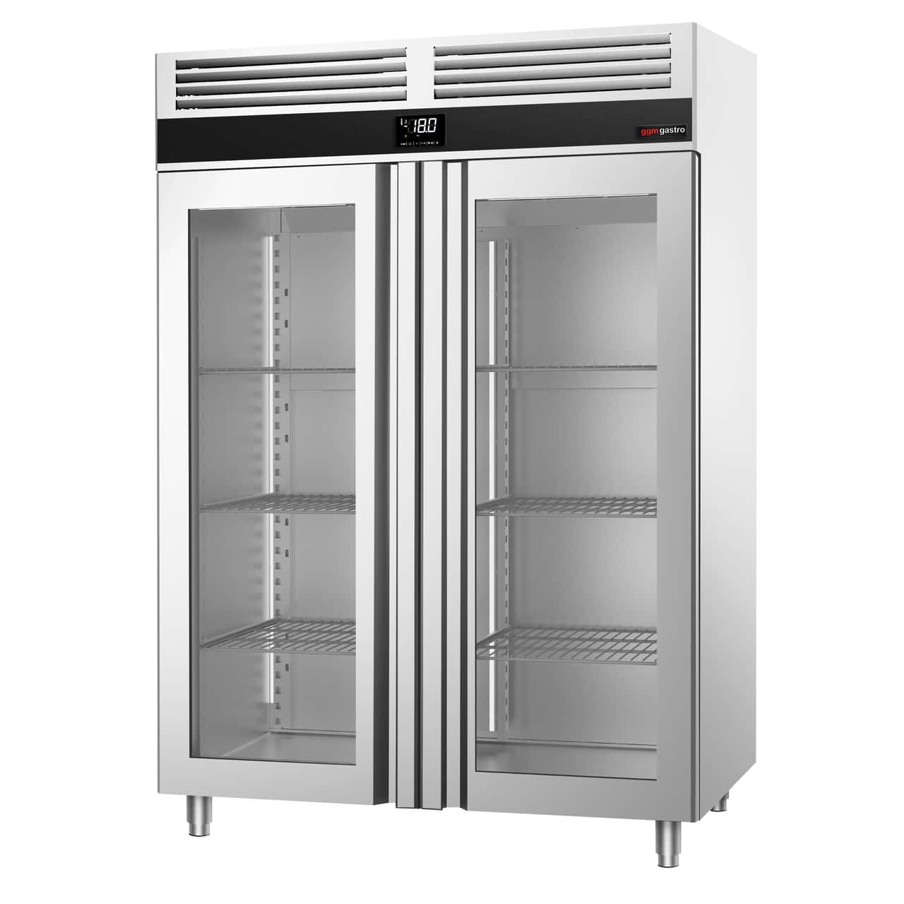 Tiefkühlschrank Edelstahl PREMIUM - GN 2/1 - 1400 Liter - mit 2 Glastüren