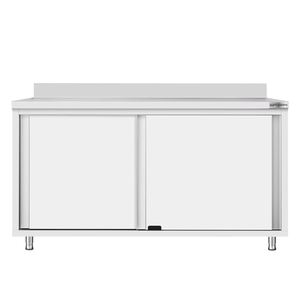 Stainless steel work cabinet ECO - 1600x600mm - with sliding door and backsplash