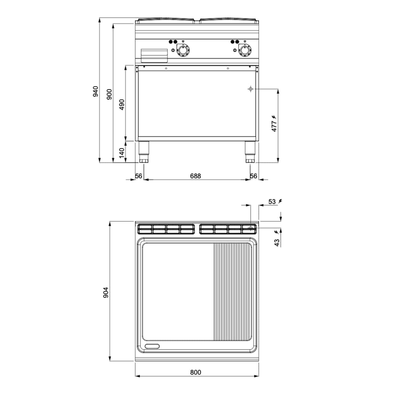 Elektrická grilovací deska - 13,2 kW - hladká & drážkovaná