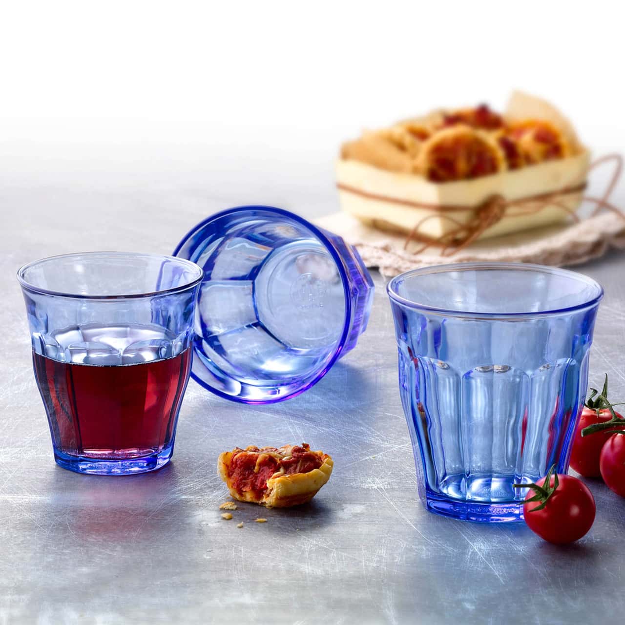 (12 Stück) Duralex Allzweck Trinkglas - PICARDIE - 310 ml - Blau-Transparent