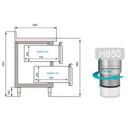 Kühltisch Premium PLUS - 1468x600mm - mit 1 Tür & 2 Schubladen & mit Aufkantung