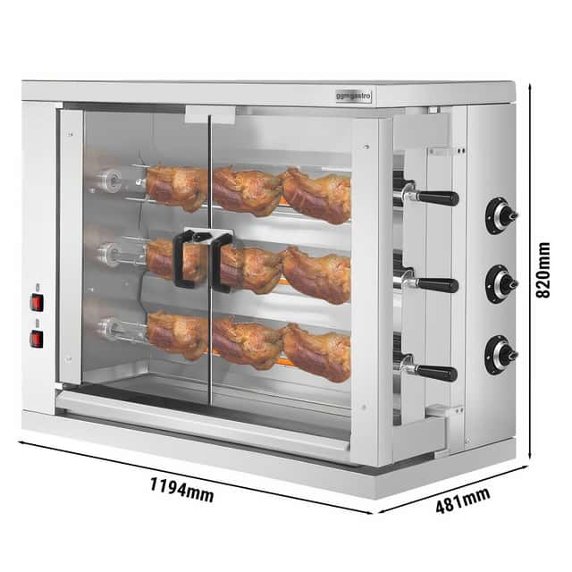 Gas Hähnchengrill - 19,4kW - mit 3 Spießen für bis zu 18 Hähnchen