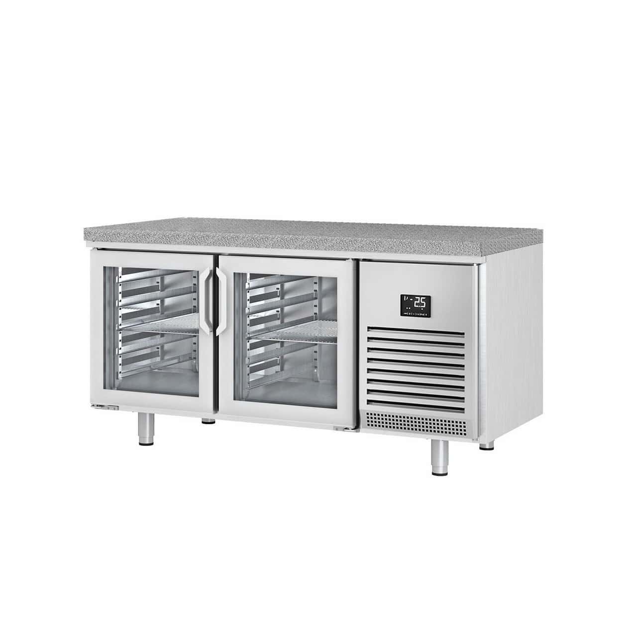 Bäckereikühltisch Premium PLUS - 1618x800mm - 2 Glastüren & Granitarbeitsplatte