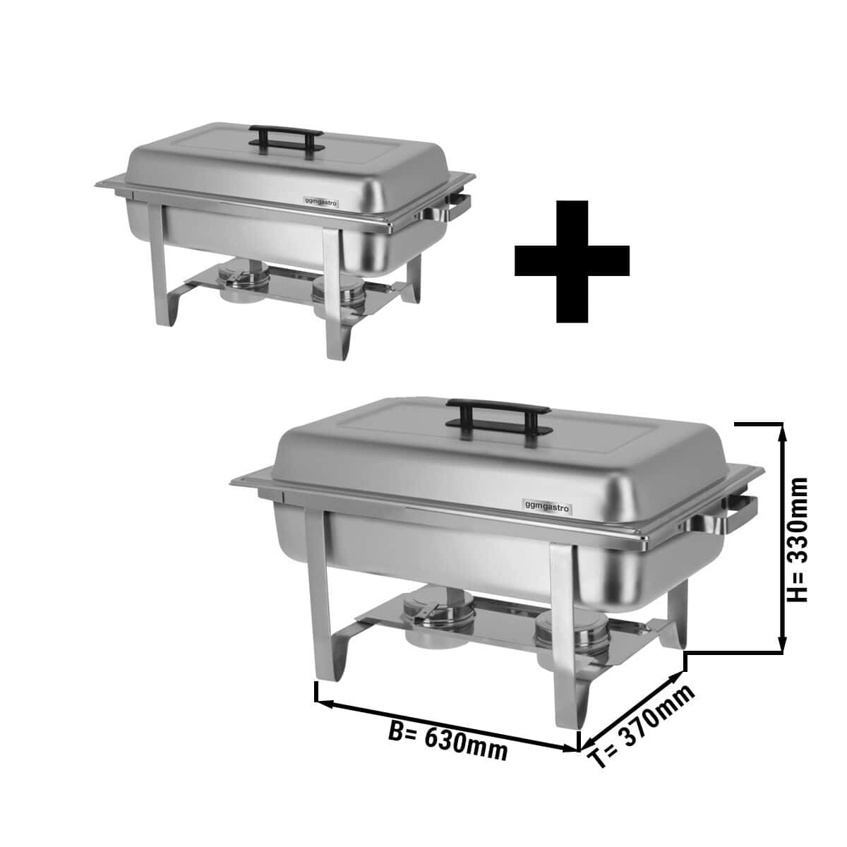 (2 Stück) Chafing Dish - GN 1/1 - mit Deckel & Edelstahl-Beinen