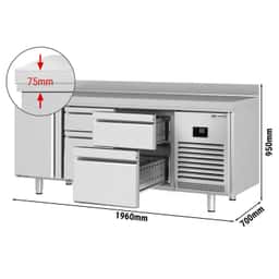 Kühltisch Premium PLUS - 1960x700mm - mit 1 Tür & 4 Schubladen & mit Aufkantung