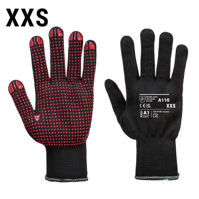 (10 Paar) PVC Noppen Handschuh - Schwarz/ Rot - Größe: XXS