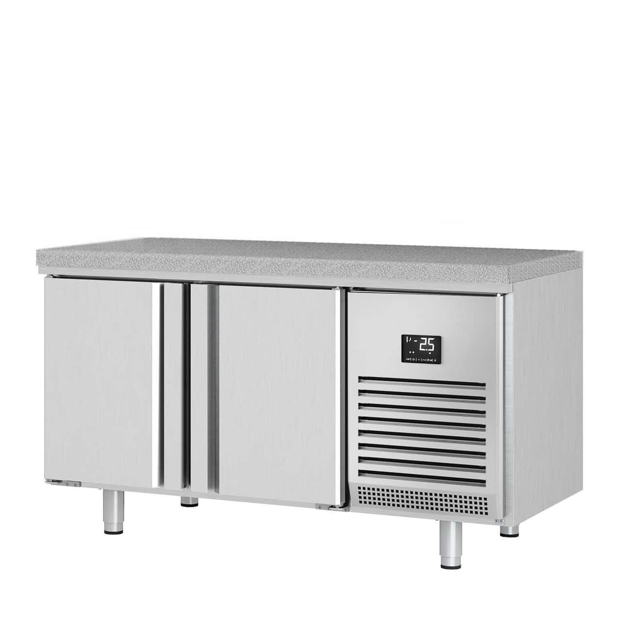 Bäckereitiefkühltisch Premium PLUS - 1618x800mm - mit 2 Türen & Granitarbeitsplatte