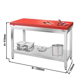 Worktable PREMIUM stainless steel - 1200x700mm - with undershelf without backsplash incl. cutting plate