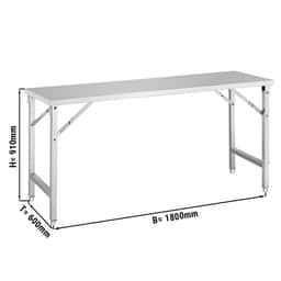 Stainless steel work table - foldable - 1800x600mm