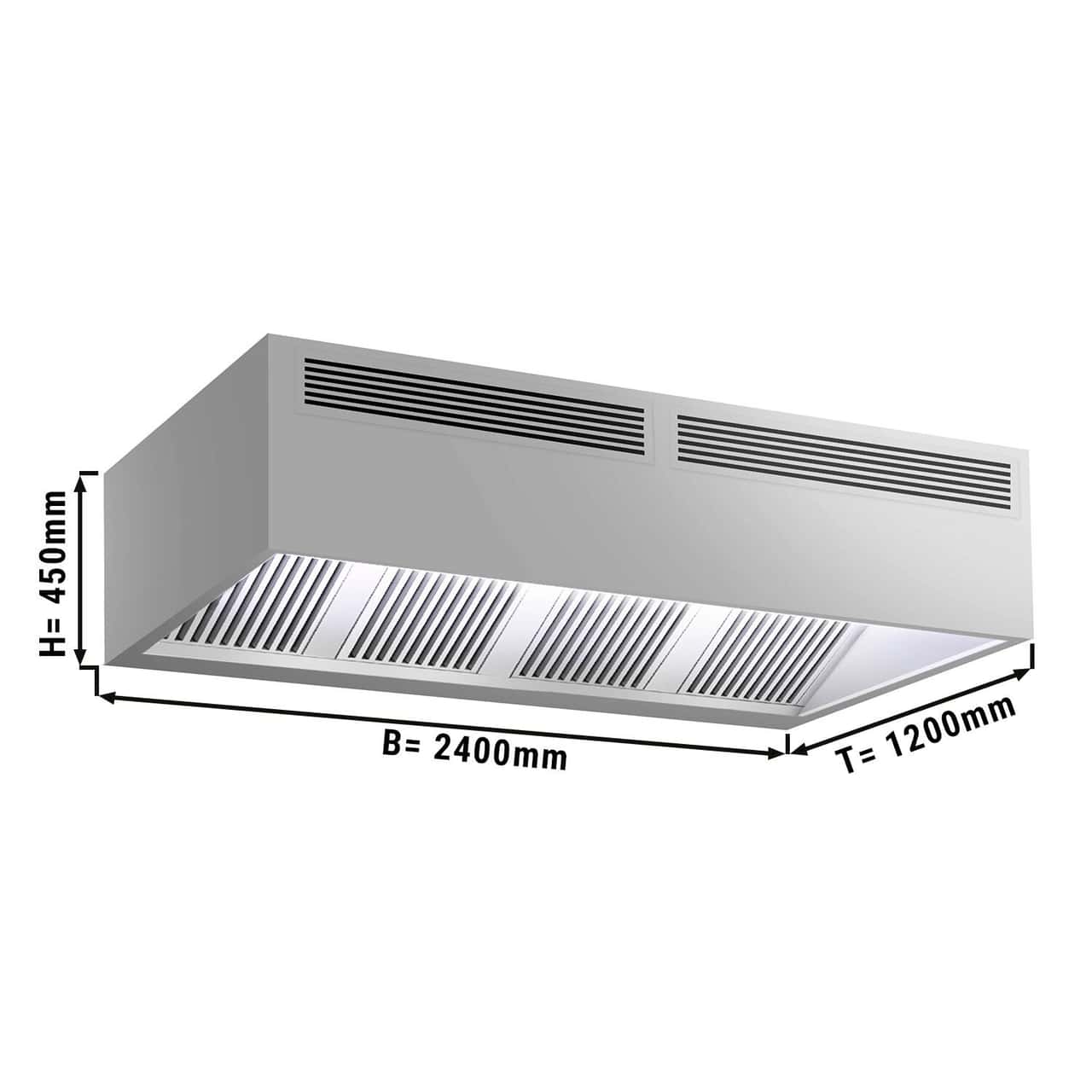 Induktions-Kastenhaube - 2,4m - mit Filter & LED Lampe