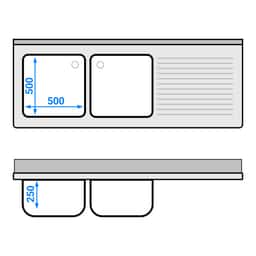 Spülschrank - 1800x700mm - mit 3 Schubladen & 2 Becken links