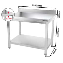 Edelstahl Arbeitstisch PREMIUM - 1000x700mm - mit Grundboden & Aufkantung