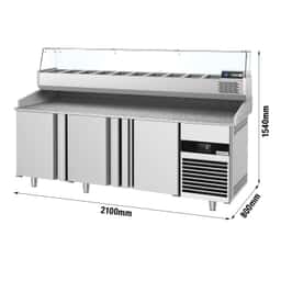 Chladicí stůl na pizzu PREMIUM - 2100x800mm - se 3 dveřmi - vč. chladicí vitríny - 10x GN 1/3