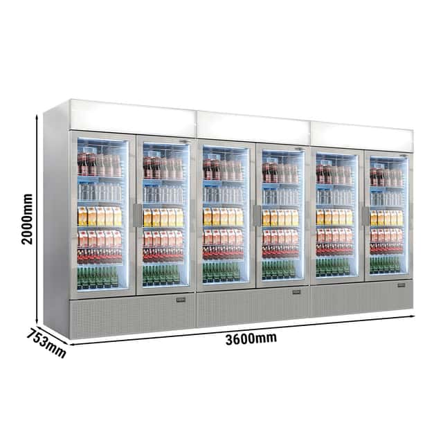 (3 Stück) Getränkekühlschrank - 3600 Liter - rahmenloses Design - 6 Glastüren & Werbedisplay