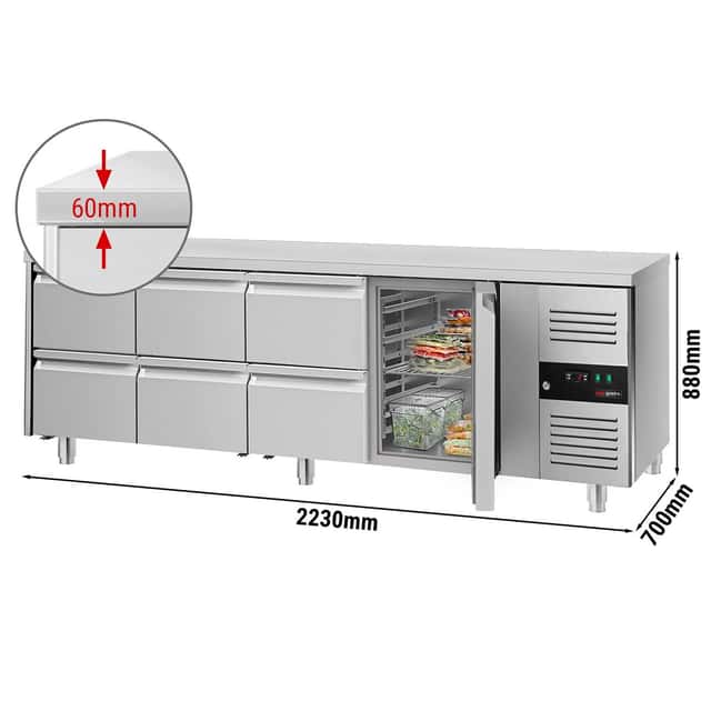 Chladicí stůl ECO - 2,2 x 0,7 m - s 1 dveřmi & 6 šuplíky  1/2