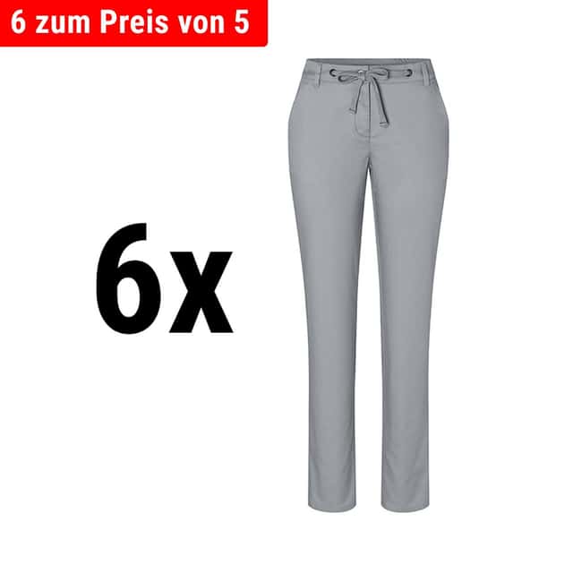 (6 Stück) KARLOWSKY | Damen Chinohose Modern-Stretch - Stahlgrau - Größe: 48