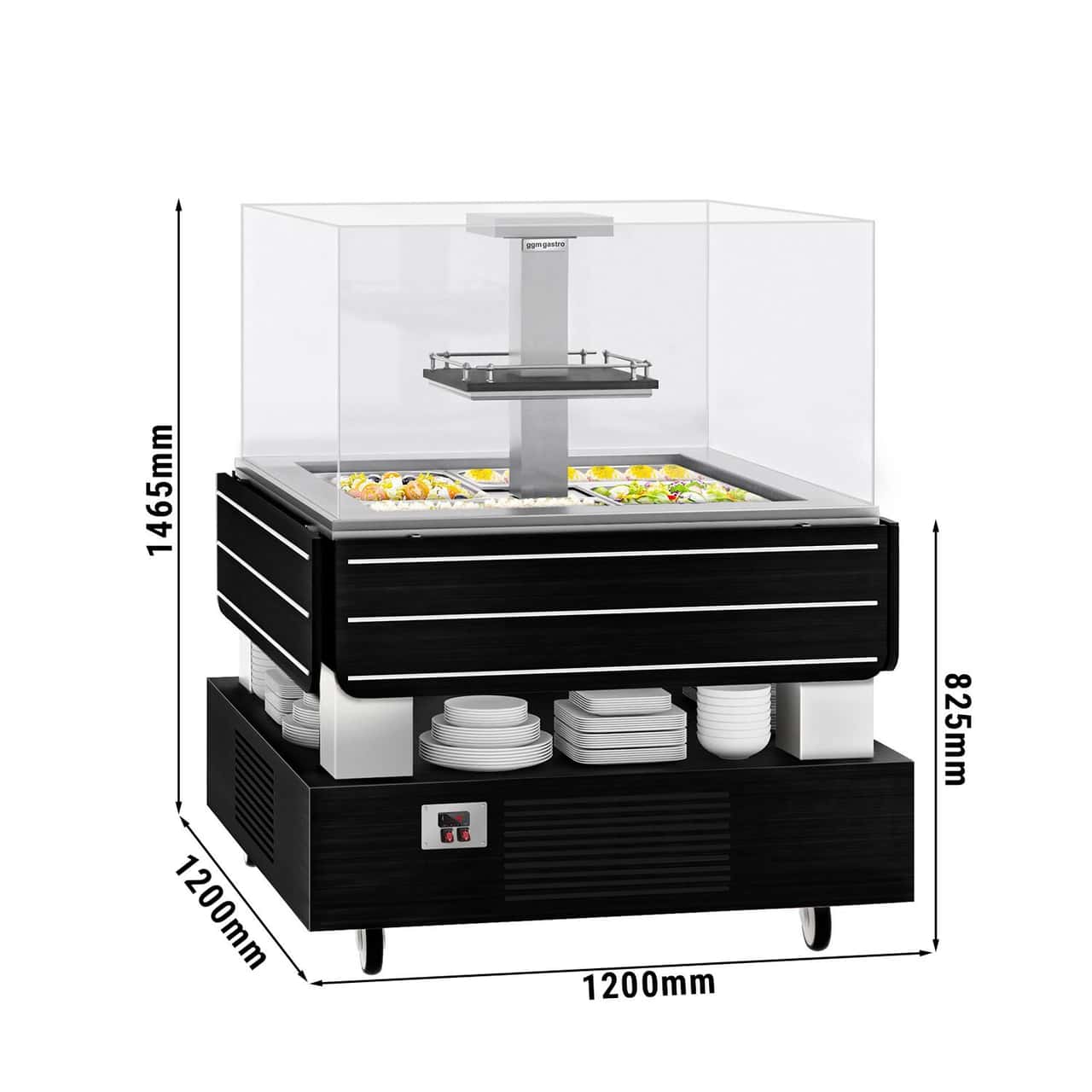 Salatbar Kaltbuffet DUBLIN - 1600mm - mit geradem Glasaufsatz - für 4x GN 1/1