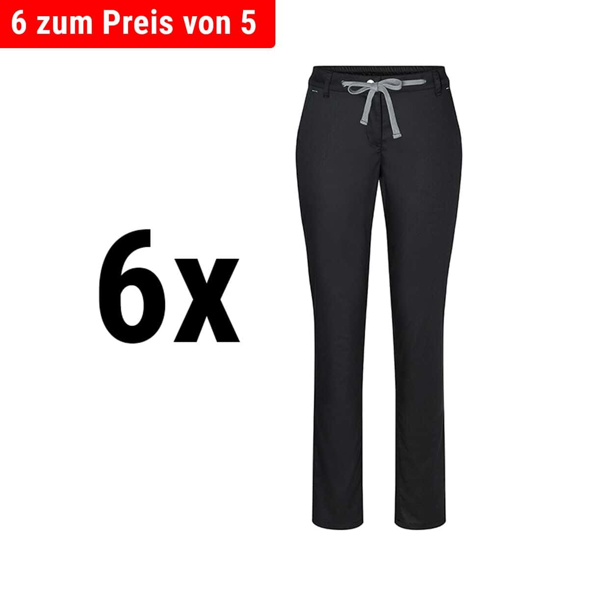 (6 Stück) KARLOWSKY | Damen Chinohose Modern-Stretch - Schwarz - Größe: 34