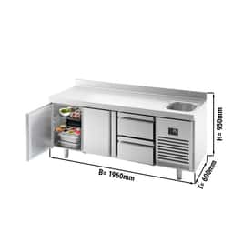 Refrigerated counter Premium PLUS - 1960x600mm - with 1 sink, 2 doors, 2 drawers & backsplash