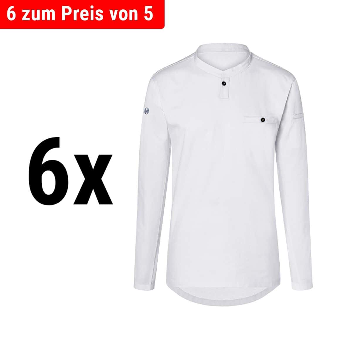 (6 Stück) KARLOWSKY | Langarm Herren Arbeitsshirt Performance - Weiß - Größe: 4XL