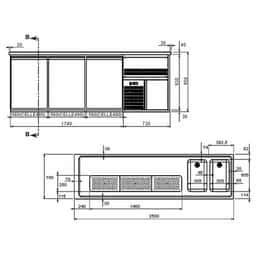 Biertheke Premium PLUS - 2500x700mm - 1 Tür & 4 Schubladen