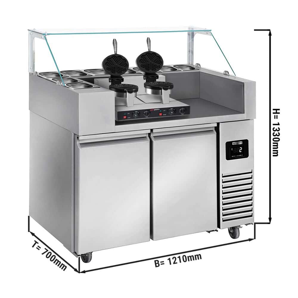 Zubereitungstisch - 1210mm - für 9x GN 1/6 - 2 Türen - inkl. Waffeleisen - Herzform