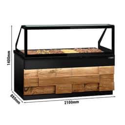 Warmhaltetheke TORONTO - 2100mm - Holzfront - für 6x GN 1/1 - schwarze Granit-Arbeitsplatte