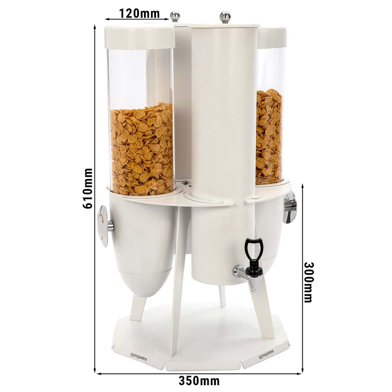 Muesli & cornflakes dispenser - double - rotating - Ø 120mm - white - rotating dispenser