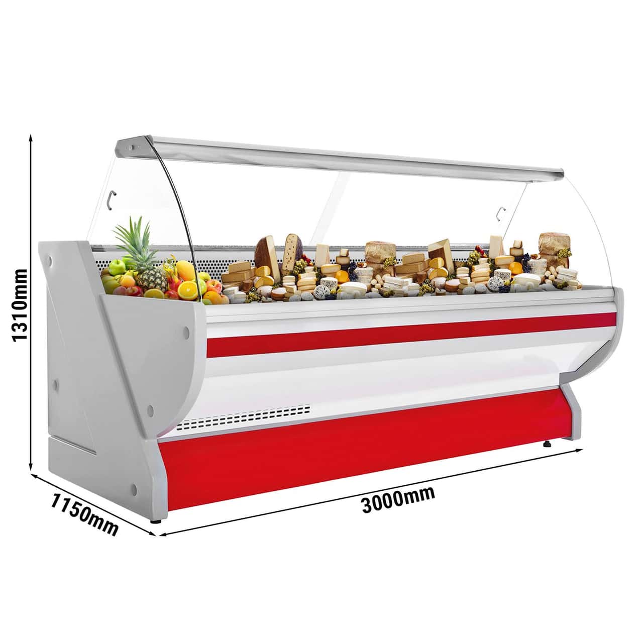 Kühltheke - 3000mm - mit Beleuchtung - Frondblende Rot