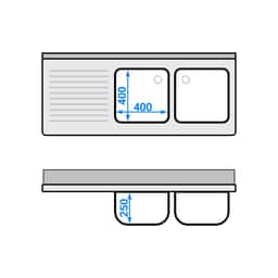 Spülschrank ECO - 1400x600mm - mit 2 Becken rechts