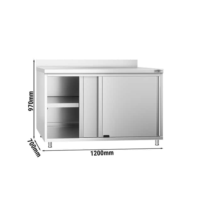 Edelstahl Arbeitsschrank PREMIUM - 1200x700mm - mit Schiebetür & Aufkantung