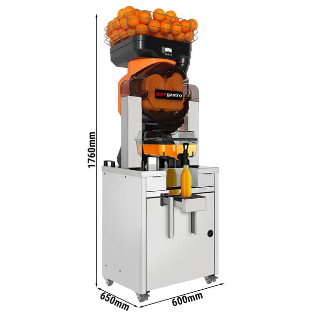 Elektrische Orangenpresse - mit automatischer Fruchtzufuhr, Saftspeicher & Untergestell - Orange