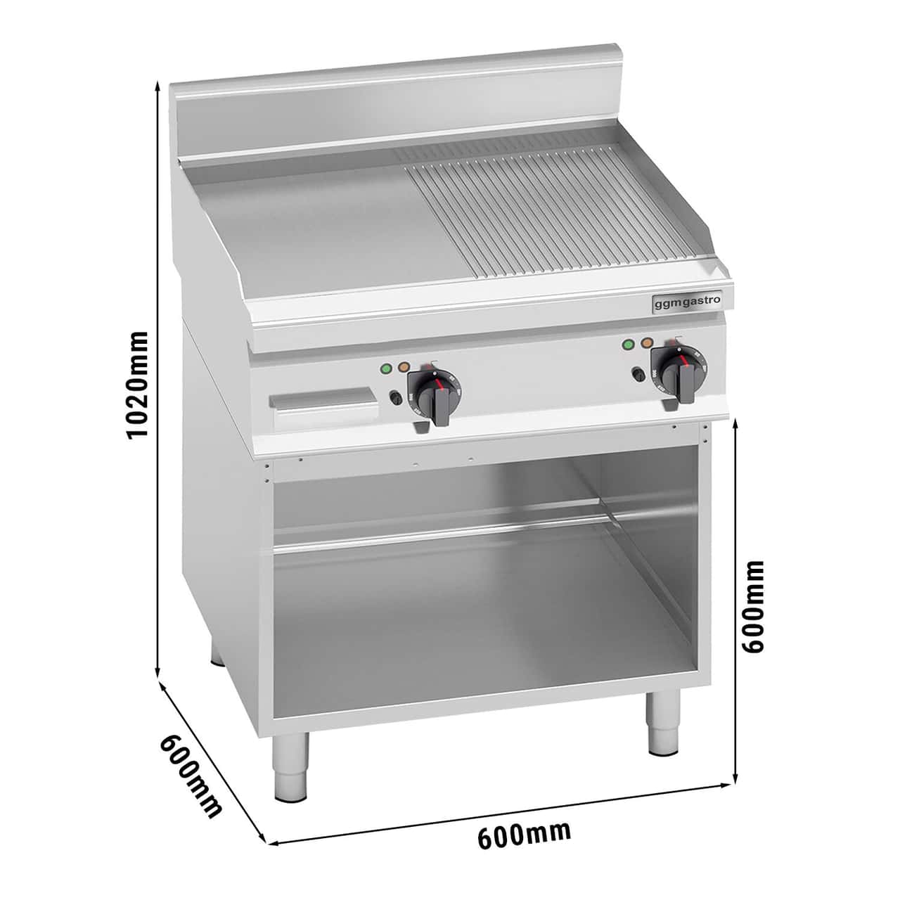 Elektro Bratplatte - 8 kW - Glatt & Gerillt - inkl. Untergestell