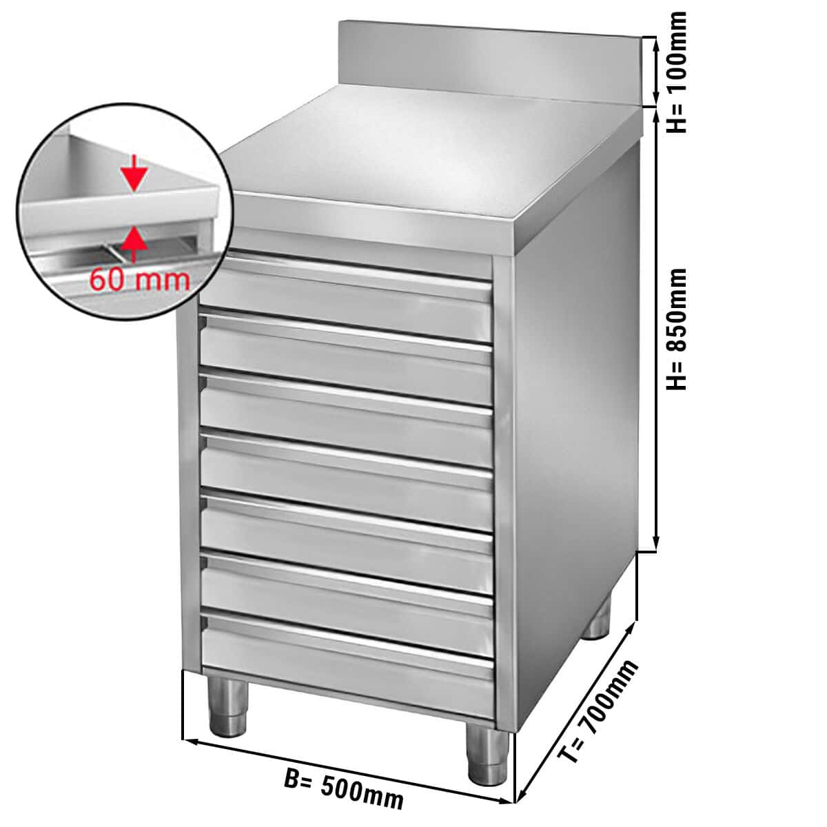 Schubladenschrank PREMIUM mit 7 Schubladen für Pizzateigbällchen - 500x700mm