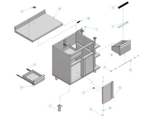 Arbeitsschrank - für Kaffeemaschine - 1000x600mm - mit Ausklopfer, 2 Schubladen, 2 Türen & Aufkantung