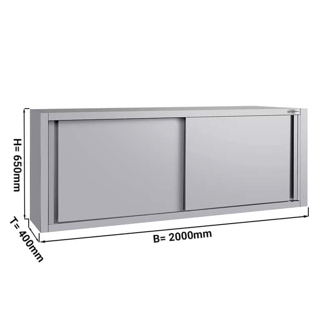 Edelstahl Wandhängeschrank ECO - 2000x400mm - mit Schiebetür - 650mm hoch