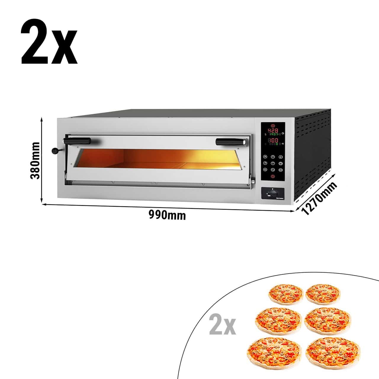 (2 Stück) Elektro Pizzaofen - 6+6x 35cm (Tief) - Digital