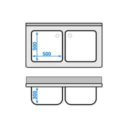 Dřezová skříňka ECO - 1200x700 mm - s podstavcem a 2 umyvadly uprostřed