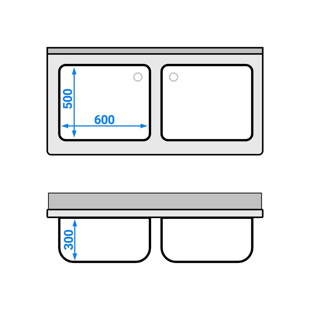 Spülschrank PREMIUM - 1400x700mm - mit 2 Becken mittig