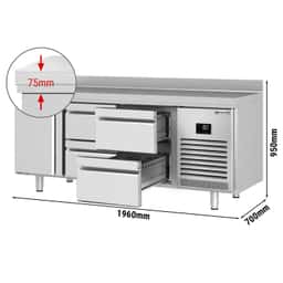 Kühltisch Premium PLUS - 1960x700mm - mit 1 Tür & 4 Schubladen & mit Aufkantung